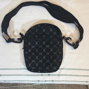 PLAYBOY Black Monogram Belt Bag with Adjustable Strap